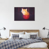 Oranje keuken in een rode Mok Canvas Afdruk (Insitu (Slaapkamer))