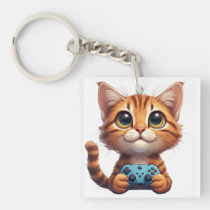 Oranje Kitten Die Game Controller Vasthoudt Gamer  Sleutelhanger