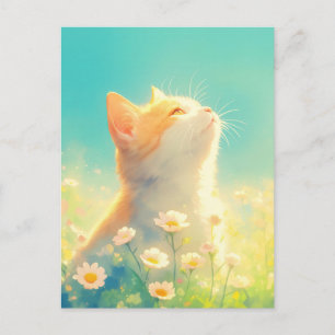 Oranje Kitten in Witte Madeliefjesweide Briefkaart