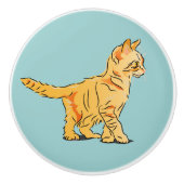 Oranje Kitten Keramische Knop (Voorkant)