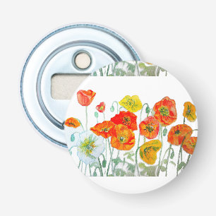 Oranje Klaproos Trouwgunst Bloem Button Flesopener