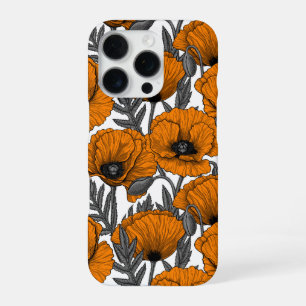 Oranje klaprozen op wit iPhone 16 pro hoesje