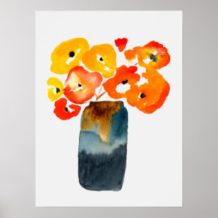 Oranje klaprozen waterverf poster