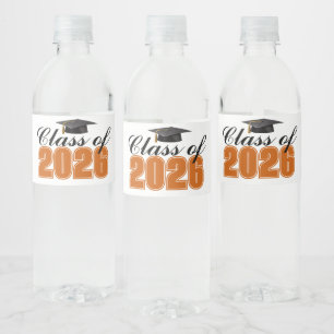 Oranje klas van 2026 diploma feest waterfles etiket