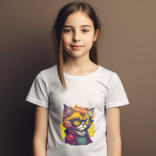 Oranje kleefkat in rode jassen en bril t-shirt