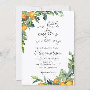 Oranje kleine cutie Baby shower uitnodiging