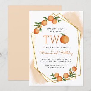 Oranje kleine Cutie Citrus 2e verjaardag Kaart