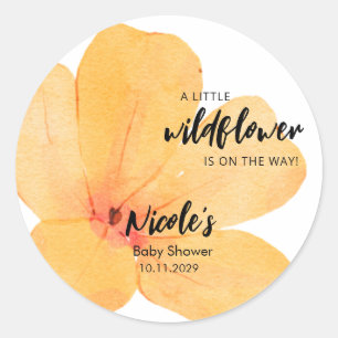 Oranje Kleine Wilde Bloem Op Weg Baby Shower Ronde Sticker