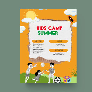 Oranje Kleurrijke Speelse Kinder Camp Summer Flyer
