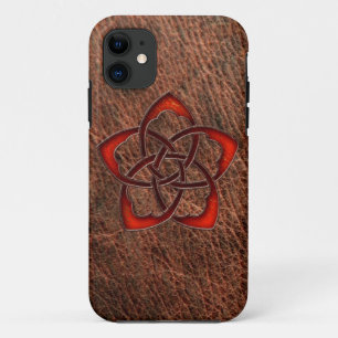 Oranje knolselbloem op echt leder iPhone 11 hoesje