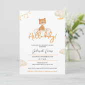 Oranje Knuffelige Vos Baby Shower Uitnodiging (Staand voorkant)