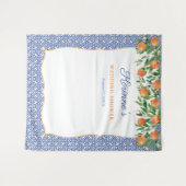 Oranje kobalt Blue Wedding Shower Fotoachtergrond Wandkleed (Voorkant (horizontaal))