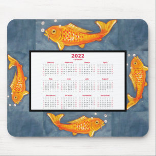 Oranje Koi Fish Art Blue Pond Water 2022 Agenda Muismat