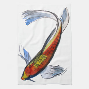 Oranje Koi Japanse waterverf karper Theedoek