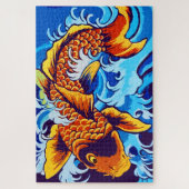 Oranje koi vis blauw legpuzzel (Verticaal)
