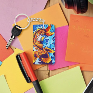 Oranje koi vis blauw sleutelhanger