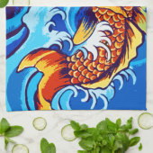 Oranje koi vis blauw theedoek (Gevouwen)