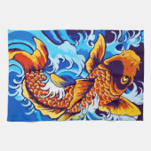 Oranje koi vis blauw theedoek (Horizontaal)