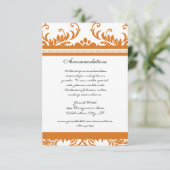 Oranje koraal Ivory Damask Wedding Informatiekaartje (Staand voorkant)