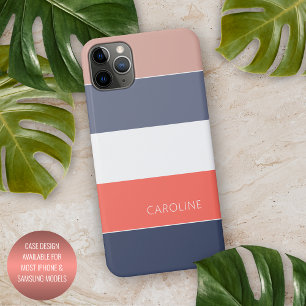 Oranje koraal Mauve Taupe donkerblauw witte strepe iPhone 11Pro Max Hoesje