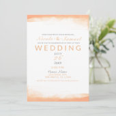Oranje koraal Waterverf Modern Chic Wedding Kaart (Staand voorkant)