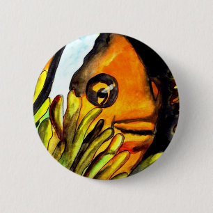 Oranje Koud waterverf originele kunstschilderij Ronde Button 5,7 Cm