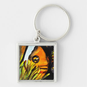 Oranje Koud waterverf originele kunstschilderij Sleutelhanger