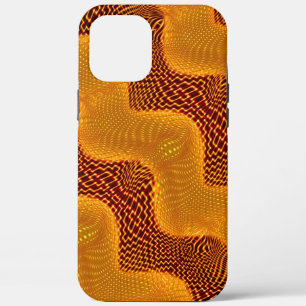 Oranje kromme en gouden punten op de bruine achter iPhone 12 pro max hoesje