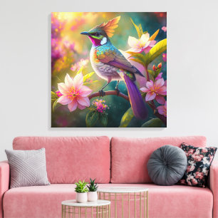 Oranje Kuif Regenboog Ekster Fantasie Vogel Canvas Afdruk