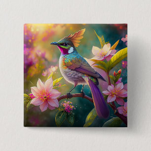 Oranje Kuif Regenboog Ekster Fantasie Vogel Vierkante Button 5,1 Cm