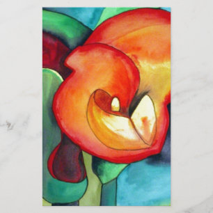 Oranje kunstbloem, waterverf