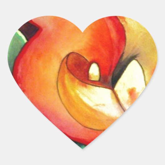 Oranje kunstbloem, waterverf hart sticker (Voorkant)