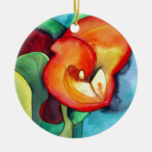 Oranje kunstbloem, waterverf keramisch ornament