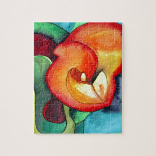 Oranje kunstbloem, waterverf legpuzzel