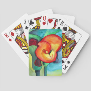 Oranje kunstbloem, waterverf speelkaarten