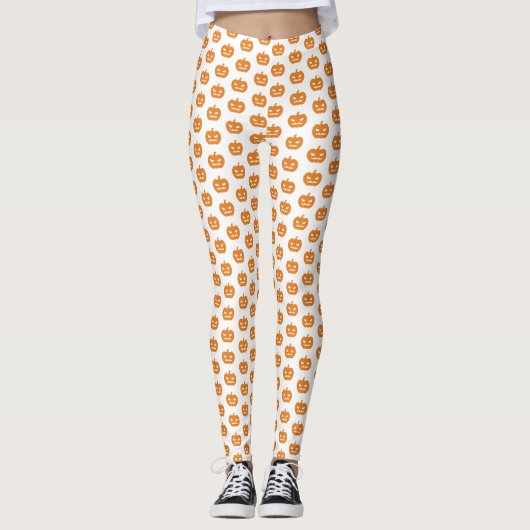 Oranje Kwaad Jack O'Lantern Patroon Halloween Leggings (Voorkant)