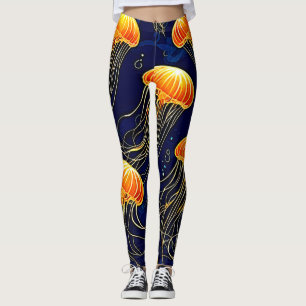 Oranje kwallenpatroon kunst leggings