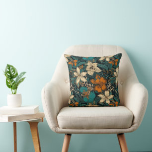 Oranje lammeren en groene batikflora kussen