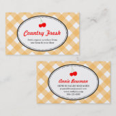 Oranje land rode kersen met gingham-patroon visitekaartje (Voorkant / Achterkant)