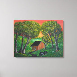 Oranje landschap van de schelp van de boomstam canvas afdruk