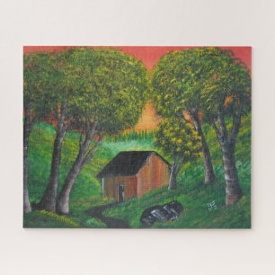 Oranje landschap van de schelp van de boomstam legpuzzel