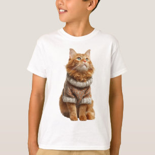 Oranje Langharige Kat in een Gezellige Herfsttrui T-shirt