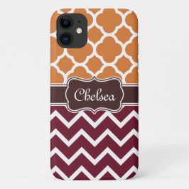 Oranje Lattice Maroon Chevron Pattern Naam bruin iPhone 11 Hoesje