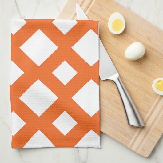 Oranje Lattice on White Theedoek (Quarter Fold)