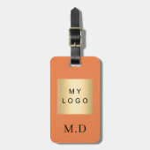 Oranje lederen bedrijf logo monogram bagagelabel (Voorkant verticaal)