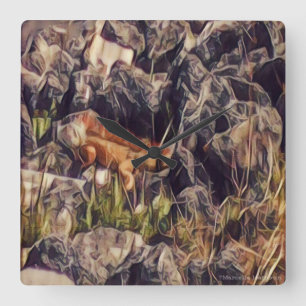 Oranje Leguaan Kunst Vierkante Klok