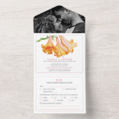 Oranje lelie botanische kunst bruiloft RSVP-opties All In One Uitnodiging (Binnen)