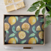 Oranje Lemons Green Leaves op Black Tissuepapier (Geschenk)