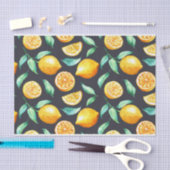 Oranje Lemons Green Leaves op Black Tissuepapier (Craft)