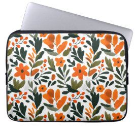 Oranje Lente Bloemen Elegante Chic Bloemmotief Laptop Sleeve